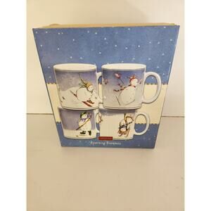 4 Oneida Sporting Snowmen Stoneware Mugs Debbie Taylor Kerman Christmas Holiday